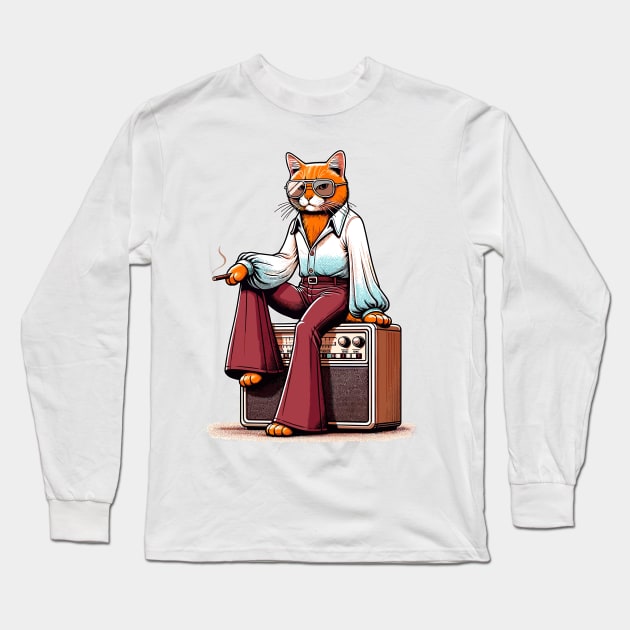 Smoking cat and a vintage radio Long Sleeve T-Shirt by TimeWarpWildlife